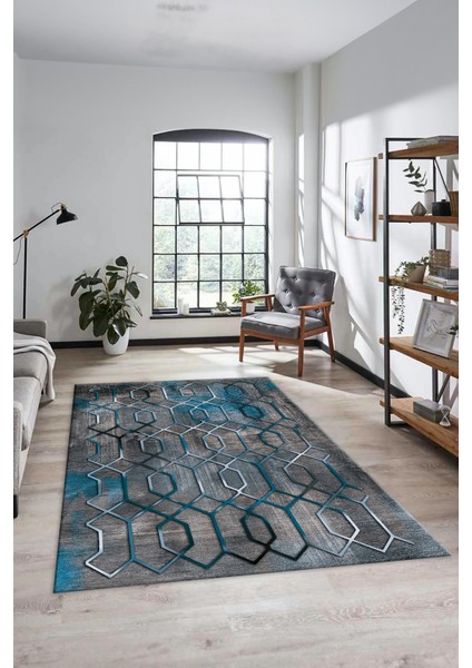 Modern Desen Dijital Kaymaz Yıkanabilir Yolluk Mutfak Salon Halısı Modern-90-Mavi fiyatları