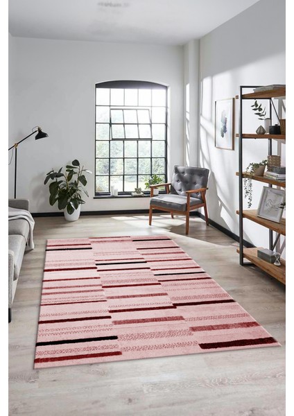 Şık Sade Kilim Desenli Dijital Kaymaz Yıkanabilir Yolluk Mutfak Salon Halısı Modern-74-Pembe