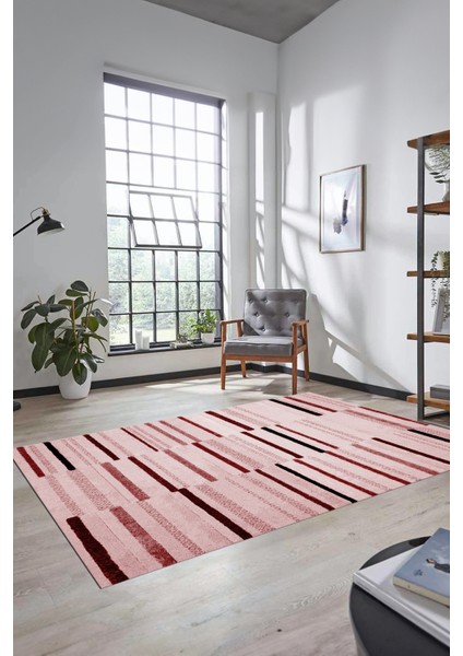 Şık Sade Kilim Desenli Dijital Kaymaz Yıkanabilir Yolluk Mutfak Salon Halısı Modern-74-Pembe