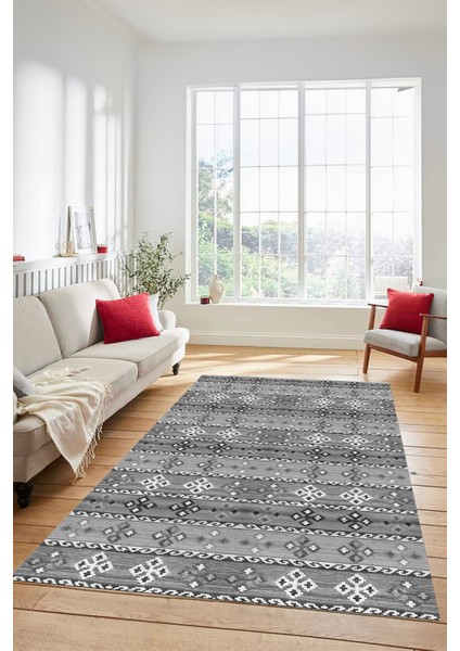 Modern Etnik Desenli Dijital Kaymaz Yıkanabilir Yolluk Mutfak Salon Halısı Modern-19-Gri fiyatları