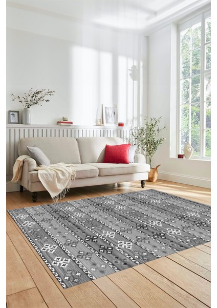 Modern Etnik Desenli Dijital Kaymaz Yıkanabilir Yolluk Mutfak Salon Halısı Modern-19-Gri modelleri
