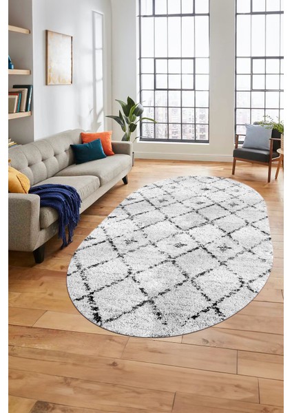 Baskılı Kaymaz Yıkanabilir Kilim Desen Oval Yolluk Mutfak Halısı Salon Halısı O-Modern-57-Gri fiyatları