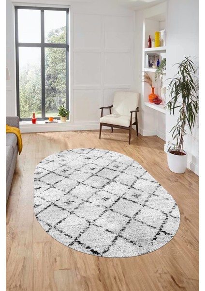 Baskılı Kaymaz Yıkanabilir Kilim Desen Oval Yolluk Mutfak Halısı Salon Halısı O-Modern-57-Gri fırsatları