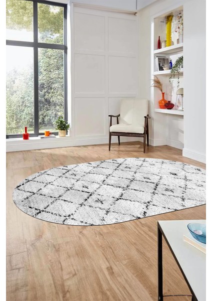 Baskılı Kaymaz Yıkanabilir Kilim Desen Oval Yolluk Mutfak Halısı Salon Halısı O-Modern-57-Gri indirimleri