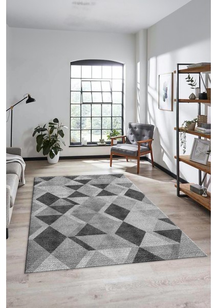 Baklava Desen Baskılı Kaymaz Taban Yıkanabilir Modern Yolluk Salon Halısı MODERN-103-GRİ
