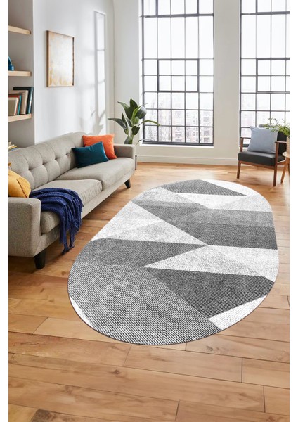 Baskılı Kaymaz Yıkanabilir Modern Oval Koridor Halısı Mutfak Halısı Salon Halısı O-Modern-54-Beyaz fiyatları