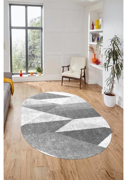 Baskılı Kaymaz Yıkanabilir Modern Oval Koridor Halısı Mutfak Halısı Salon Halısı O-Modern-54-Beyaz fırsatları