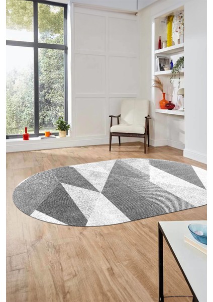 Baskılı Kaymaz Yıkanabilir Modern Oval Koridor Halısı Mutfak Halısı Salon Halısı O-Modern-54-Beyaz indirimleri