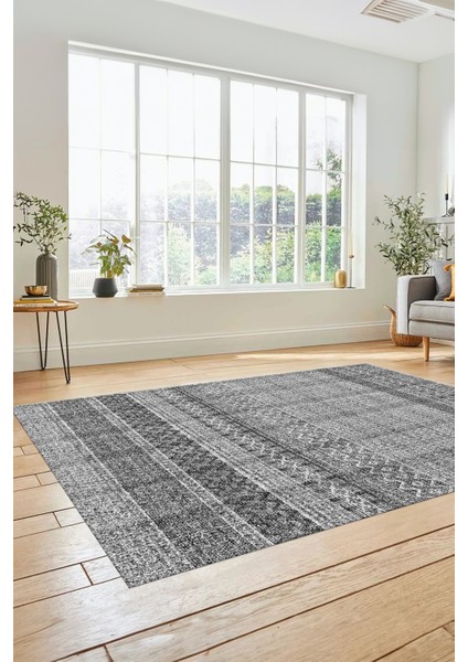 Baskılı Kaymaz Yıkanabilir Şık Kilim Desen Yolluk Mutfak Halısı Salon Halısı Modern-70-Gri