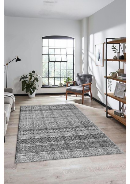 Baskılı Kaymaz Yıkanabilir Şık Kilim Desen Yolluk Mutfak Halısı Salon Halısı Modern-70-Gri