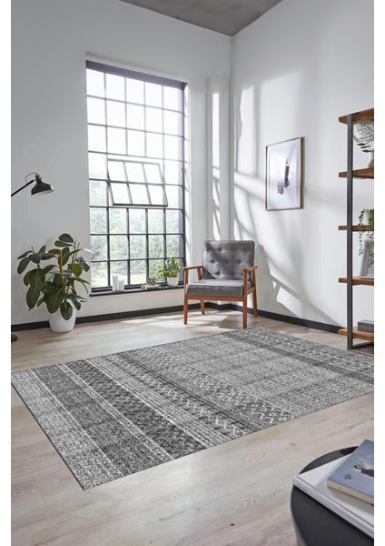 Baskılı Kaymaz Yıkanabilir Şık Kilim Desen Yolluk Mutfak Halısı Salon Halısı Modern-70-Gri