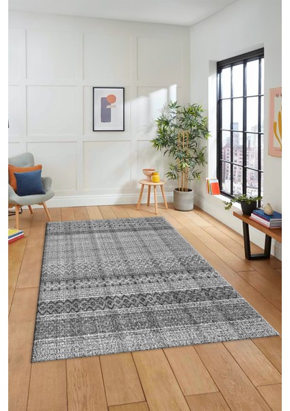 Baskılı Kaymaz Yıkanabilir Şık Kilim Desen Yolluk Mutfak Halısı Salon Halısı Modern-70-Gri