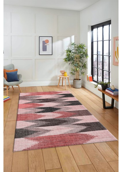 Renkli Desen Baskılı Kaymaz Taban Yıkanabilir Modern Yolluk Salon Halısı MODERN-104-PEMBE modelleri