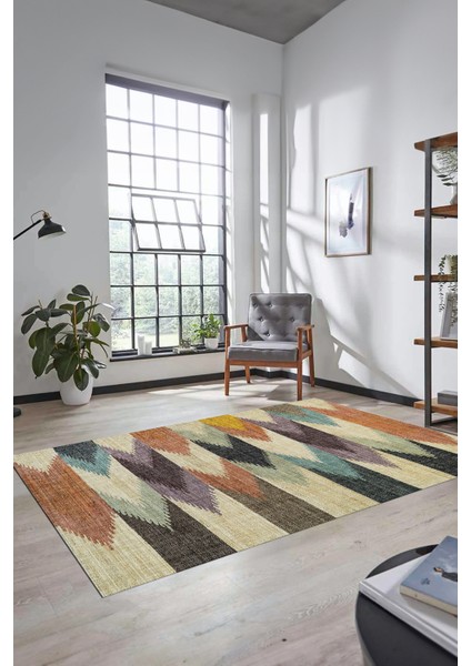 Renkli Desen Baskılı Kaymaz Taban Yıkanabilir Modern Yolluk Salon Halısı MODERN-104-RENKLİ fiyatları