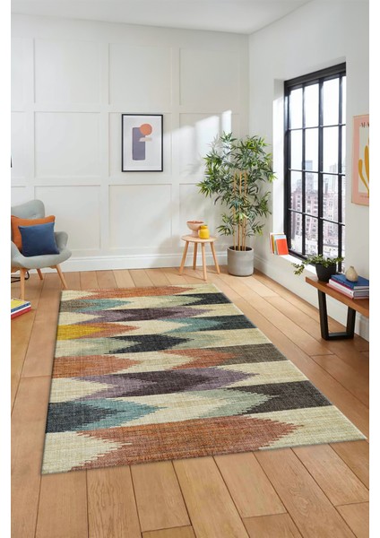 Renkli Desen Baskılı Kaymaz Taban Yıkanabilir Modern Yolluk Salon Halısı MODERN-104-RENKLİ modelleri