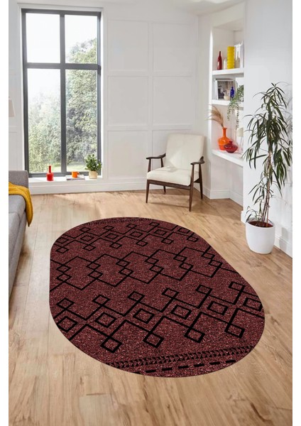 Sade Desen Özel Tasarım Dijital Kaymaz Yıkanabilir Oval Yolluk Salon Halısı O-Modern-87-Bordo fiyatları