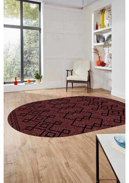 Sade Desen Özel Tasarım Dijital Kaymaz Yıkanabilir Oval Yolluk Salon Halısı O-Modern-87-Bordo modelleri