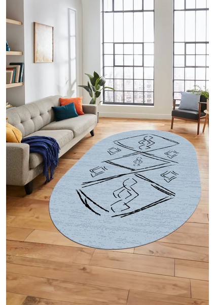 Baskılı Kaymaz Yıkanabilir Şık Modern Oval Yolluk Mutfak Halısı Salon Halısı O-Modern-59-Mavi fiyatları
