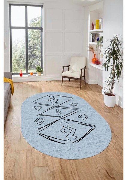 Baskılı Kaymaz Yıkanabilir Şık Modern Oval Yolluk Mutfak Halısı Salon Halısı O-Modern-59-Mavi fırsatları
