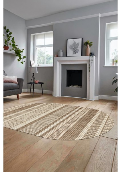 Modern Kilim Desenli Dijital Kaymaz Yıkanabilir Oval Yolluk Mutfak Salon Halısı O-Modern-36-Krem fiyatları
