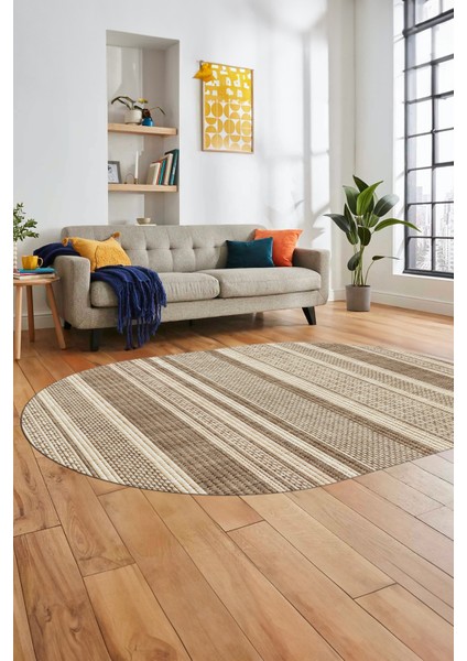 Modern Kilim Desenli Dijital Kaymaz Yıkanabilir Oval Yolluk Mutfak Salon Halısı O-Modern-36-Krem fırsatları