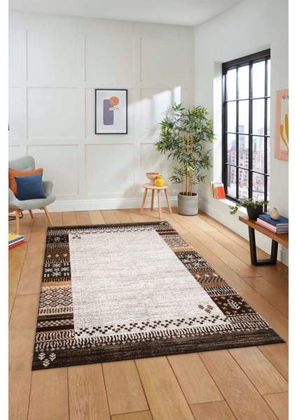 Etnik Baskılı Kaymaz Taban Yıkanabilir Yolluk Mutfak Salon Halısı MODERN-119-KAHVE fiyatları