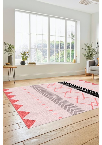 Sade Modern Kilim Desenli Dijital Kaymaz Yıkanabilir Yolluk Mutfak Salon Halısı Modern-75-Pembe fiyatları
