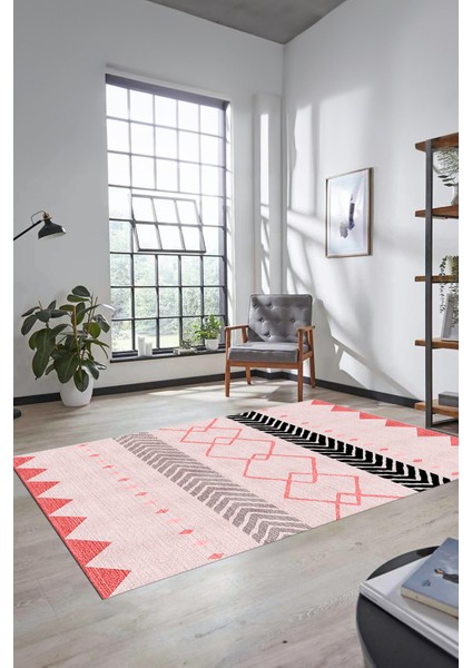 Sade Modern Kilim Desenli Dijital Kaymaz Yıkanabilir Yolluk Mutfak Salon Halısı Modern-75-Pembe fırsatları