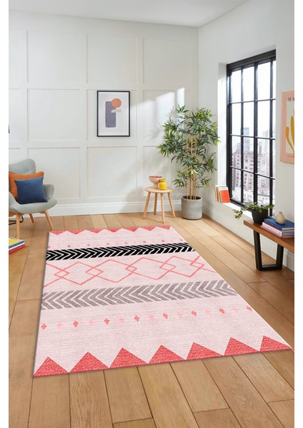 Sade Modern Kilim Desenli Dijital Kaymaz Yıkanabilir Yolluk Mutfak Salon Halısı Modern-75-Pembe indirimleri