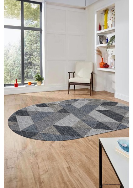 Baskılı Kaymaz Taban Yıkanabilir Modern Şık Oval Yolluk Mutfak Salon Halısı O-Modern-96-Mavi fiyatları