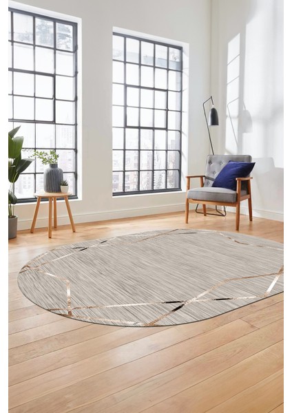 Baskılı Kaymaz Taban Yıkanabilir Modern Yolluk Mutfak Oval Salon Halısı O-Modern-05-Bej fiyatları