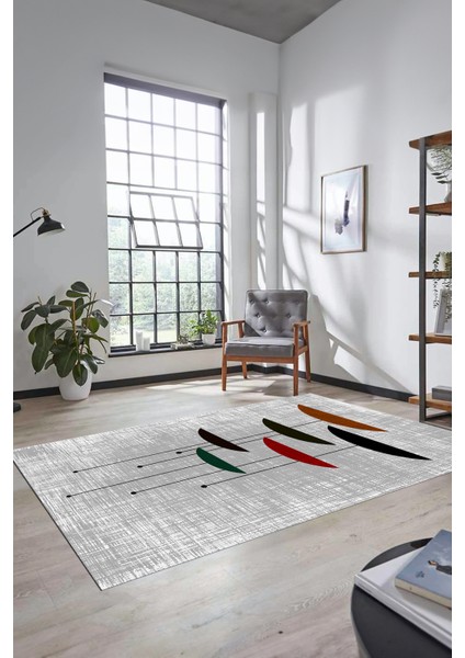 Baskılı Kaymaz Taban Yıkanabilir Modern Yolluk Mutfak Salon Halısı MODERN-112-GRİ