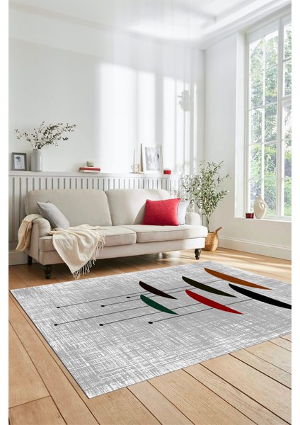 Baskılı Kaymaz Taban Yıkanabilir Modern Yolluk Mutfak Salon Halısı MODERN-112-GRİ indirimleri
