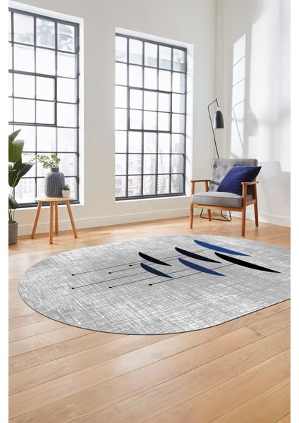 Baskılı Kaymaz Taban Yıkanabilir Modern Oval Yolluk Mutfak Salon Halısı O-MODERN-112-MAVİ modelleri