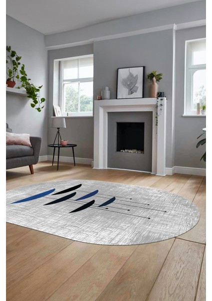 Baskılı Kaymaz Taban Yıkanabilir Modern Oval Yolluk Mutfak Salon Halısı O-MODERN-112-MAVİ indirimleri