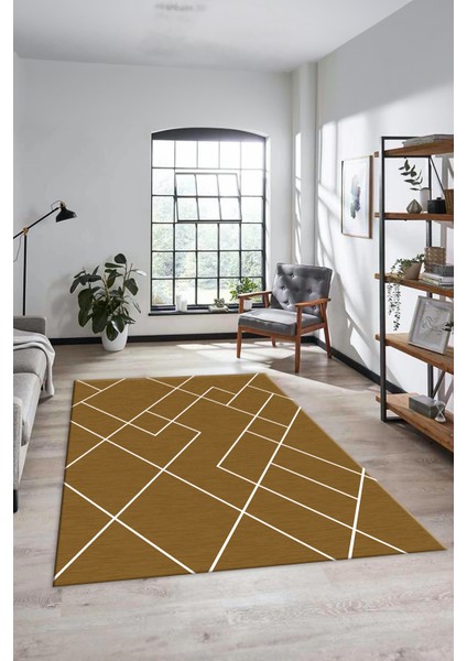 Baskılı Kaymaz Yıkanabilir Çizgili Modern Yolluk Mutfak Halısı Salon Halısı Modern-58-Kahve fırsatları
