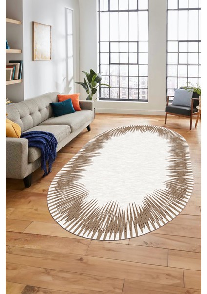 Baskılı Kaymaz Yıkanabilir Modern Sade Desen Oval Yolluk Salon Halısı O-Modern-48-Kahve fiyatları