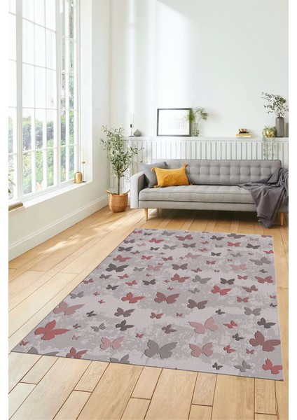 Baskılı Kaymaz Yıkanabilir Modern Kelebek Desen Yolluk Salon Halısı Modern-51-Pembe fiyatları