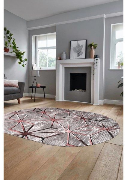 3D Baskılı Kaymaz Yıkanabilir Modern Oval Yolluk Koridor Mutfak Salon Halısı O-Modern-39-Pembe fiyatları