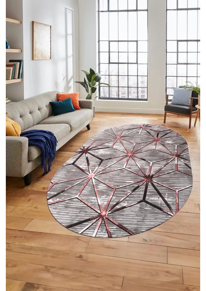 3D Baskılı Kaymaz Yıkanabilir Modern Oval Yolluk Koridor Mutfak Salon Halısı O-Modern-39-Pembe modelleri
