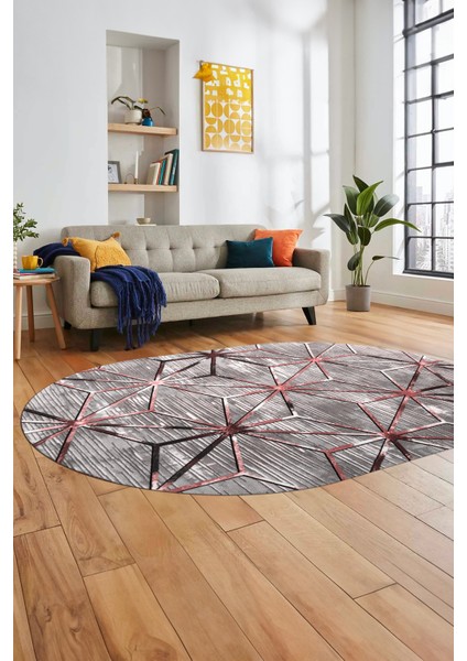 3D Baskılı Kaymaz Yıkanabilir Modern Oval Yolluk Koridor Mutfak Salon Halısı O-Modern-39-Pembe fırsatları