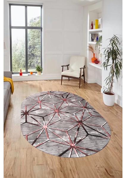3D Baskılı Kaymaz Yıkanabilir Modern Oval Yolluk Koridor Mutfak Salon Halısı O-Modern-39-Pembe indirimleri