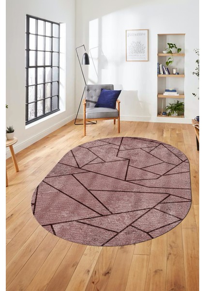 Sade Desenli Baskılı Kaymaz Taban Yıkanabilir Oval Yolluk Salon Halısı O-MODERN-117-BORDO fiyatları