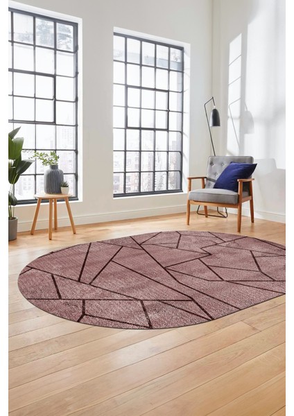 Sade Desenli Baskılı Kaymaz Taban Yıkanabilir Oval Yolluk Salon Halısı O-MODERN-117-BORDO modelleri