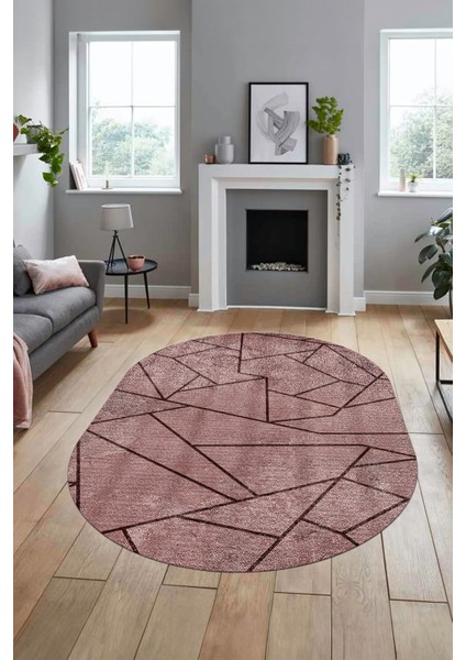 Sade Desenli Baskılı Kaymaz Taban Yıkanabilir Oval Yolluk Salon Halısı O-MODERN-117-BORDO fırsatları