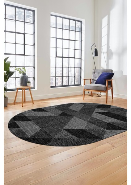 Baskılı Kaymaz Taban Yıkanabilir Modern Şık Oval Yolluk Mutfak Salon Halısı O-Modern-96-Antrasit fırsatları