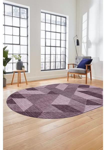 Baskılı Kaymaz Taban Yıkanabilir Modern Şık Oval Yolluk Mutfak Salon Halısı O-Modern-96-Pembe fırsatları