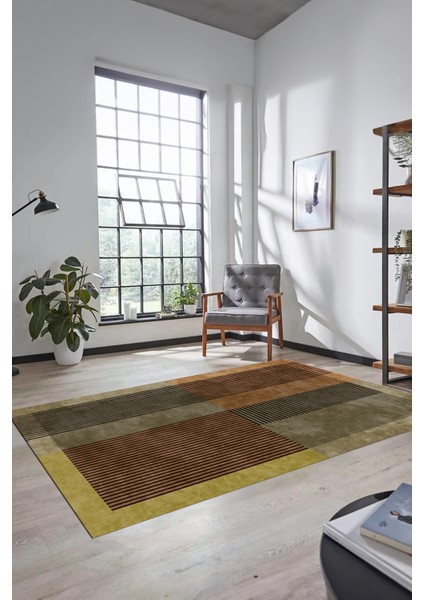 Baskılı Kaymaz Taban Yıkanabilir Modern Şık Yolluk Mutfak Salon Halısı MODERN-107-KAHVE