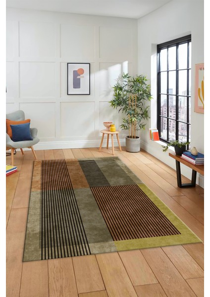 Baskılı Kaymaz Taban Yıkanabilir Modern Şık Yolluk Mutfak Salon Halısı MODERN-107-KAHVE fiyatları