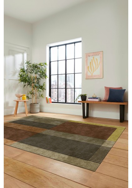 Baskılı Kaymaz Taban Yıkanabilir Modern Şık Yolluk Mutfak Salon Halısı MODERN-107-KAHVE modelleri